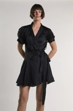 Glamorous Black-Sateen Crossover-Tie Mini-Dress -Glamorous Shop 00774624 378d 42d2 ba84 4b18b417b9cd
