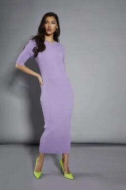 Glamorous Lavender Rib-Knit Maxi-Dress