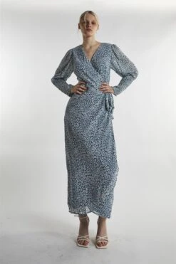 Glamorous Green-Leopard Wrap Midi-Dress