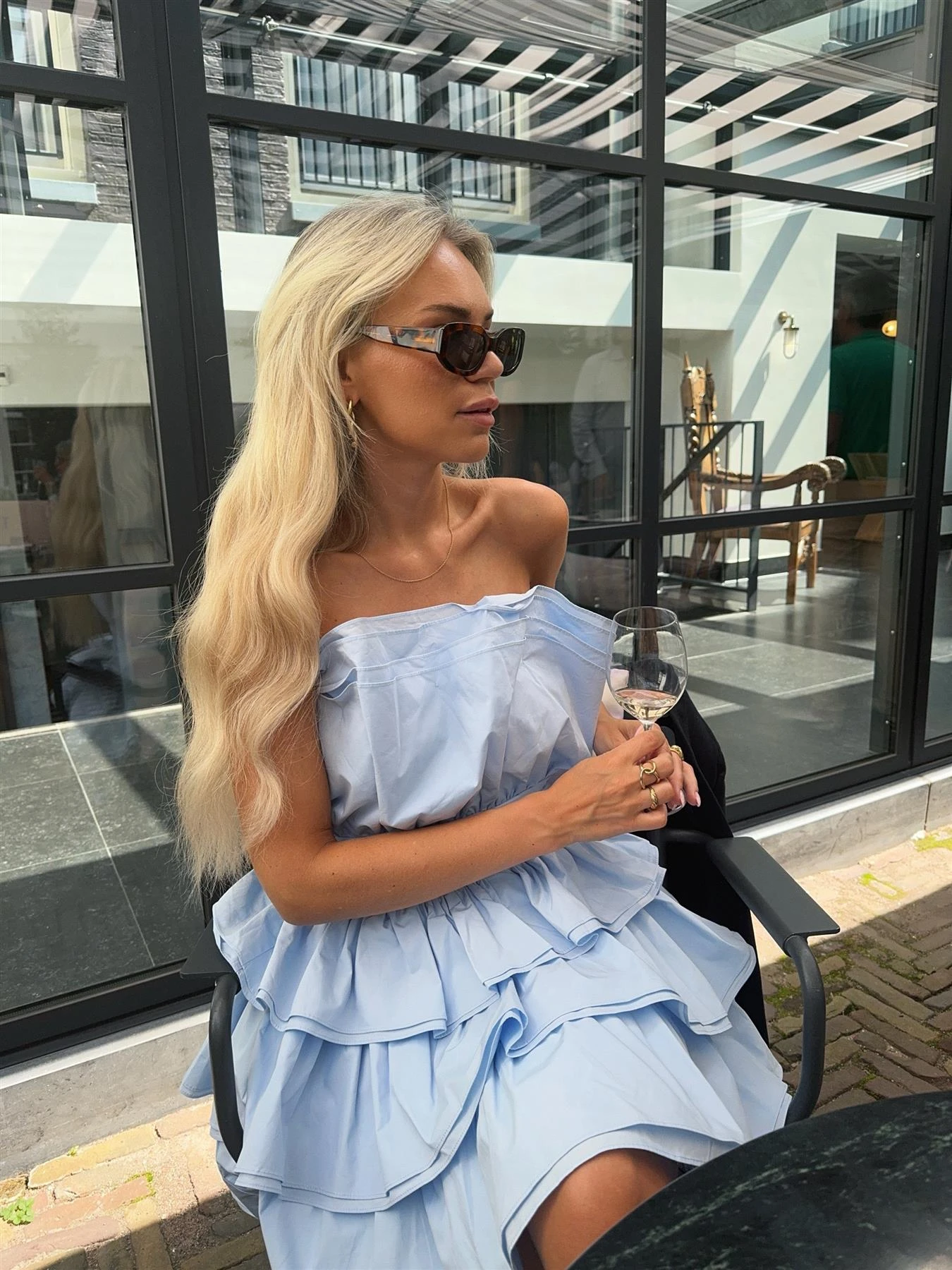 Glamorous Light Blue Tiered Pleated Mini-Dress 9 Glamorous Light Blue Tiered Pleated Mini-Dress - Image 7