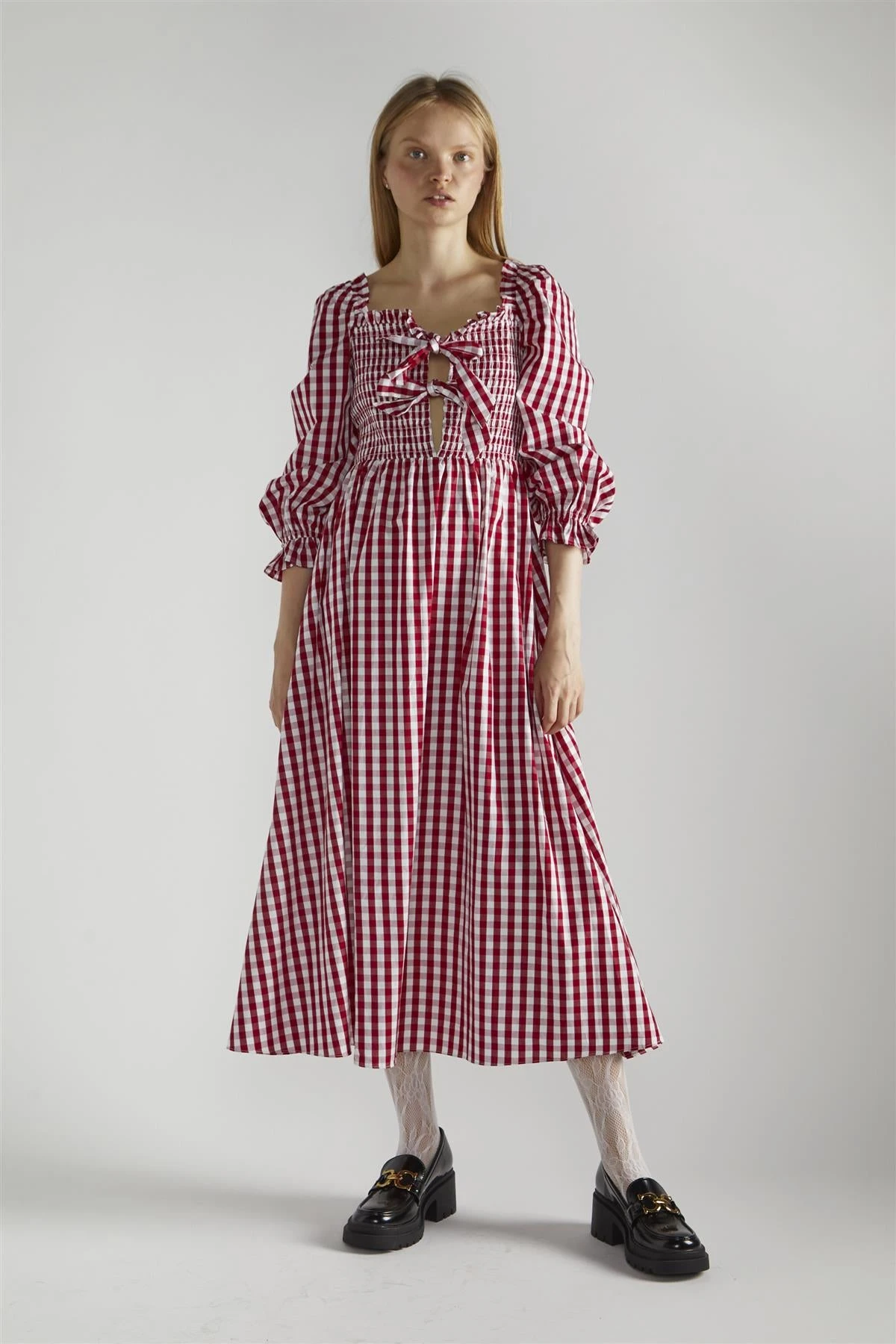 Glamorous Cherry-Red-Gingham Front-Tie-V-Neck Midaxi-Dress 3 Glamorous Cherry-Red-Gingham Front-Tie-V-Neck Midaxi-Dress