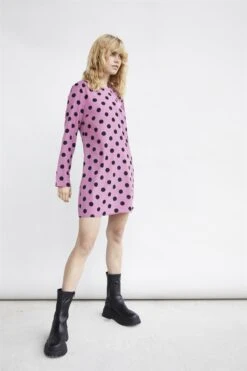 Glamorous Purple Black Spot Long-Sleeve Mini-dress