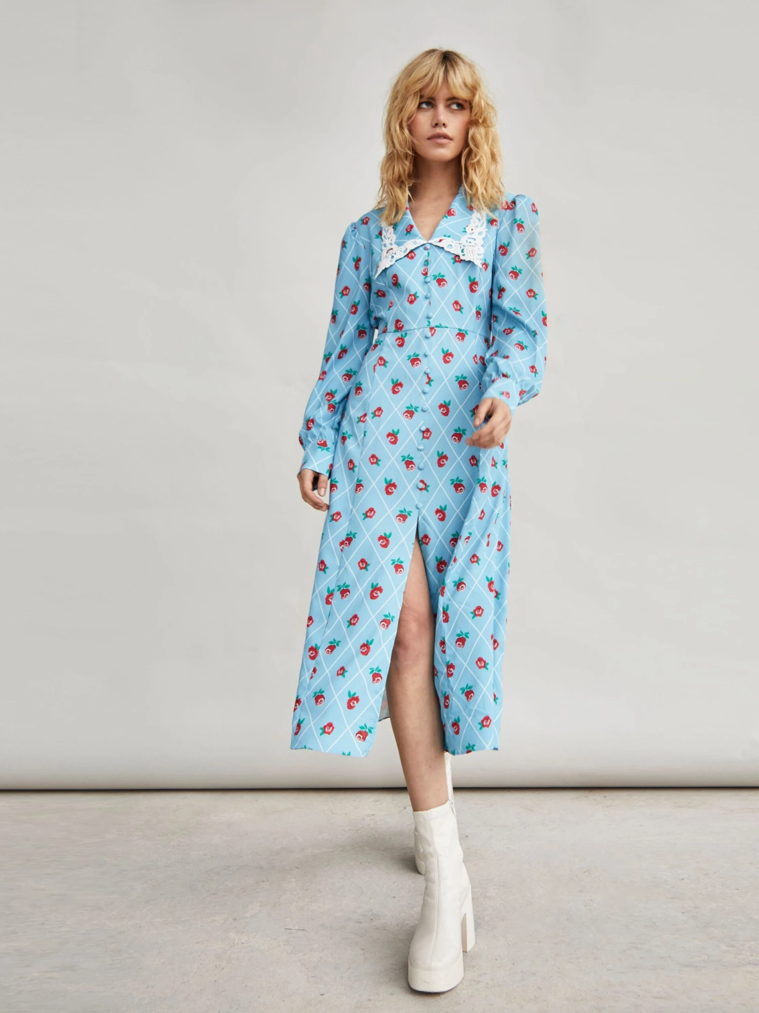 Glamorous Rose Trellis Split Front Collar Midi Dress 3 Glamorous Rose Trellis Split Front Collar Midi Dress