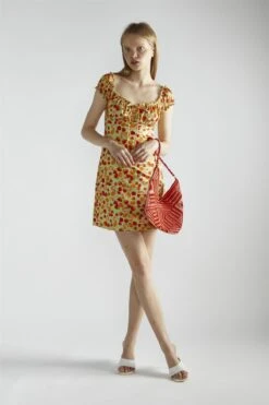 Glamorous Apple-Green-Fruit Short-Sleeve-A-Line Mini-Dress