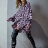 Glamorous Dusty Lilac Sketch Animal Print Shirt Dress