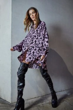 Glamorous Dusty Lilac Sketch Animal Print Shirt Dress