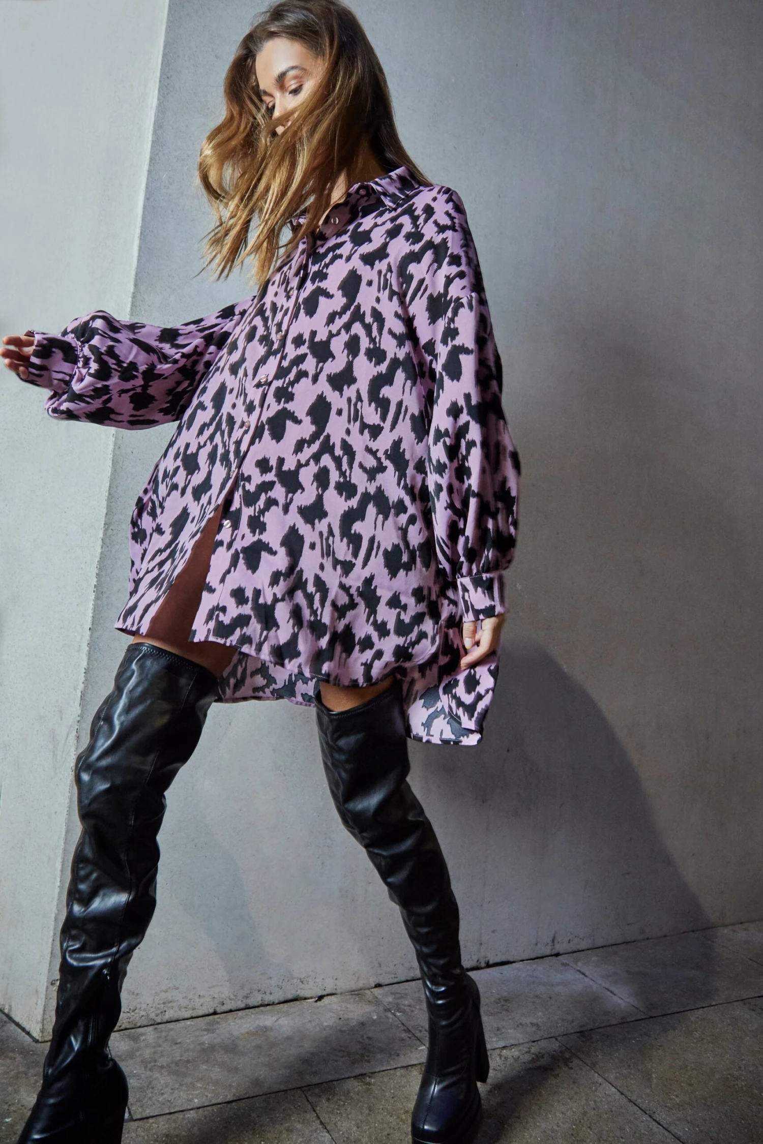 Glamorous Dusty Lilac Sketch Animal Print Shirt Dress 4 Glamorous Dusty Lilac Sketch Animal Print Shirt Dress - Image 2