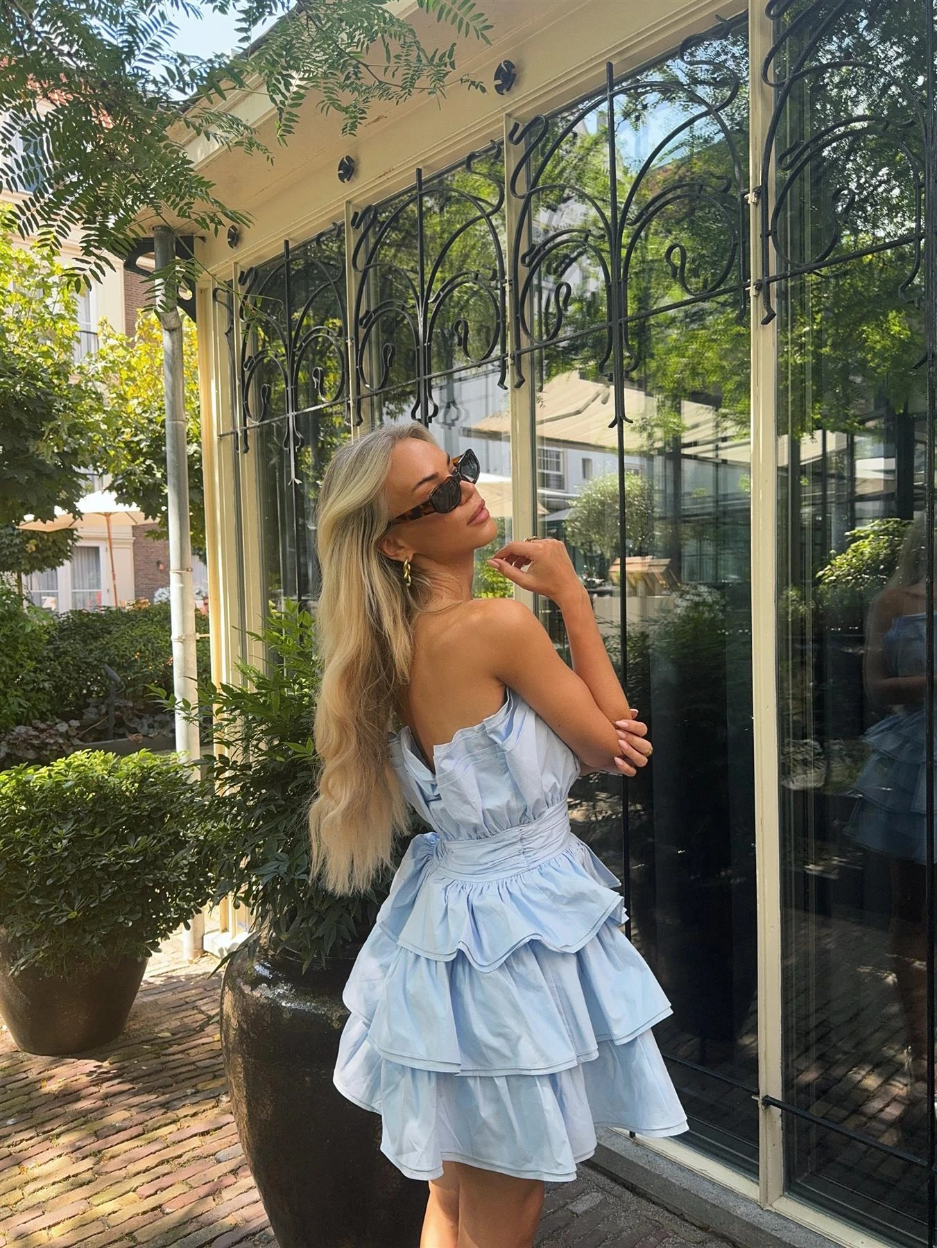 Glamorous Light Blue Tiered Pleated Mini-Dress 7 Glamorous Light Blue Tiered Pleated Mini-Dress - Image 5