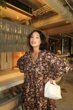 Glamorous Brown Floral Midi-Dress