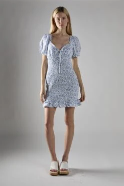 Glamorous Blue Ditsy Shirred Bodycon Mini-Dress -Glamorous Shop 148909ca 3275 41ef a77f a8faabb727ed