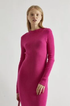 Glamorous Pink High-Neck Rib-Knit Midaxi-dress -Glamorous Shop 16846dad 54c4 4f10 8cd2 ef80f0d64ac0