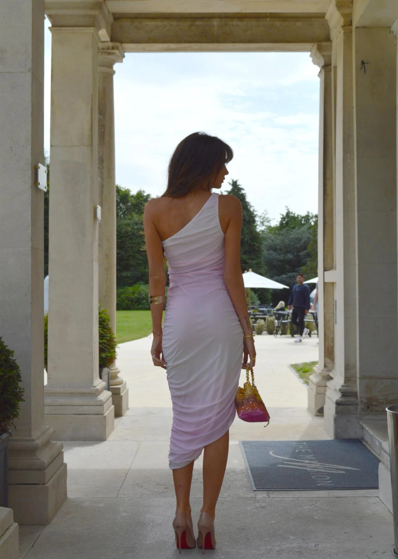 Glamorous Pink-White Ombre Mesh Asymmetric Ruched Midaxi-Dress 4 Glamorous Pink-White Ombre Mesh Asymmetric Ruched Midaxi-Dress - Image 2