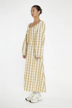 Glamorous Beige-Cream Check Gathered Tie-Neck Midi-Dress -Glamorous Shop 196a8e3f f518 437e afa2 f45b0f63ca65