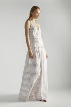 Glamorous White Red Stripe Halter-Neck Maxi-Dress