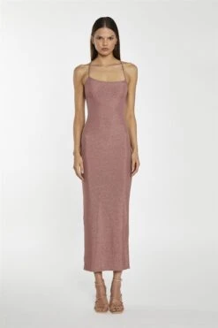 Glamorous Rose-Glitter Lace-Up Back Midaxi-Dress