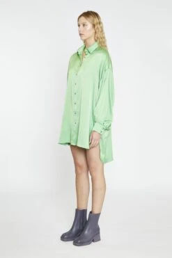 Glamorous Apple-Green-Sateen Shirt Oversized Mini-Dress