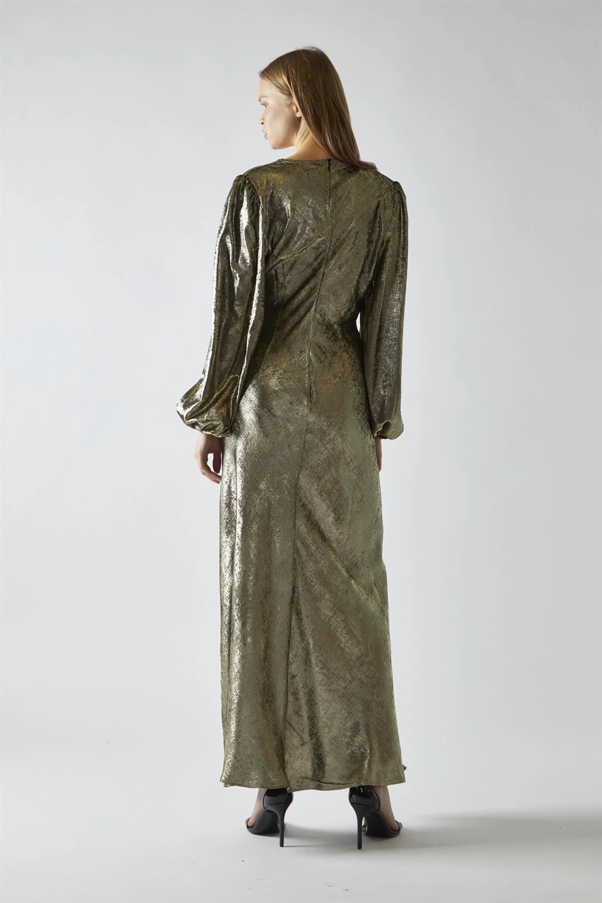 Glamorous Black Gold Metallic V-Neck Maxi-Dress 4 Glamorous Black Gold Metallic V-Neck Maxi-Dress - Image 2