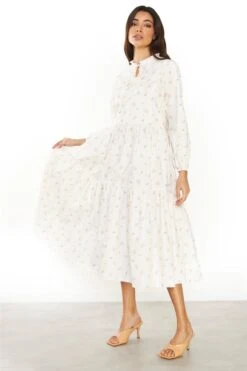 Glamorous Ditsy Rose Stripe Long Sleeve Midi Dress