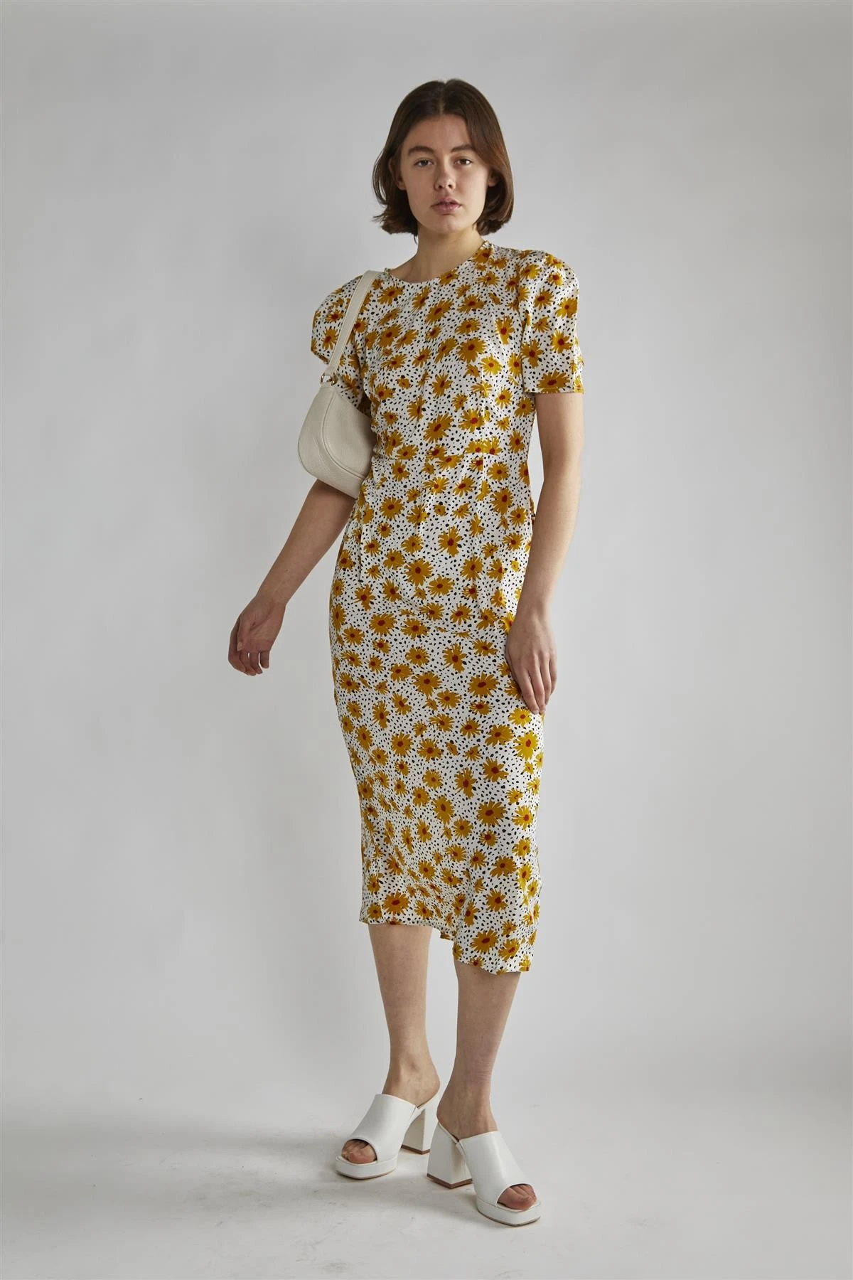 Glamorous Yellow-Floral-Black-Dot Short-Sleeve Midi-Dress 3 Glamorous Yellow-Floral-Black-Dot Short-Sleeve Midi-Dress