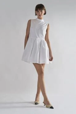 Glamorous White High-Neck- Mini-Dresses