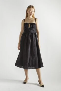 Glamorous Black Tie-Front Midi-Dresses