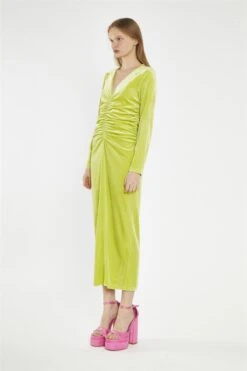 Glamorous Lime-Green Velvet Ruched-Front Midi-Dress -Glamorous Shop 246a05d3 69c1 4e07 af5d 8999f22f4836