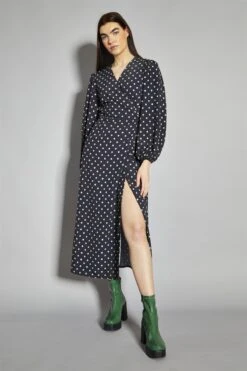Glamorous Black-Green Geo-Daisy Wrap Maxi-Dress
