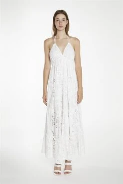 Glamorous White-Broderie Halterneck Maxi-Dress