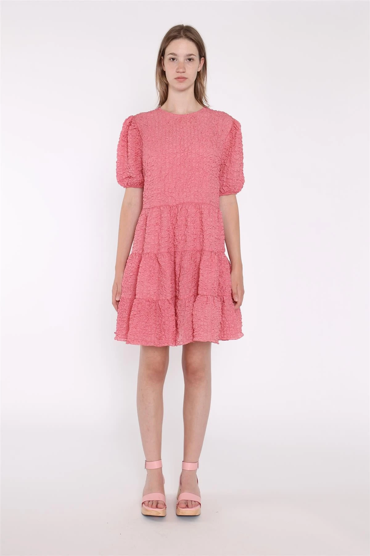 Glamorous Textured-Rose Puff-Sleeve-Tiered Mini-Dress 3 Glamorous Textured-Rose Puff-Sleeve-Tiered Mini-Dress