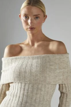 Glamorous Stone-Marl Bardot-Knit Midi-Dress -Glamorous Shop 2b12efa1 46f5 4073 be53 b50b2eaa5ae9