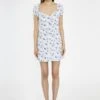 Glamorous Blue-Dot Vintage-Floral Gathered Neckline Mini-Dress
