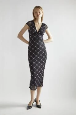 Glamorous Black Rose Trellis Mesh V-Neck Midaxi-Dress