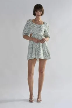 Glamorous Green Ditsy Tie Back Square Neck Mini Dresses