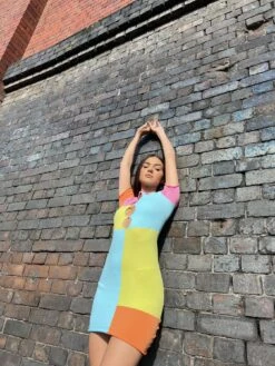 Glamorous Multicolour-Patchwork Cut-Out-Bodycon Mini-Dress -Glamorous Shop 2eca6138 1fee 4762 b06b 08add6359d70