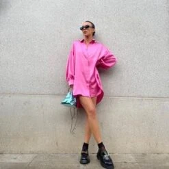 Pink Sateen Oversized Mini Shirt-Dress -Glamorous Shop 306139063fa345deac9996978e10111e tplv o3syd03w52 resize jpeg 300 300
