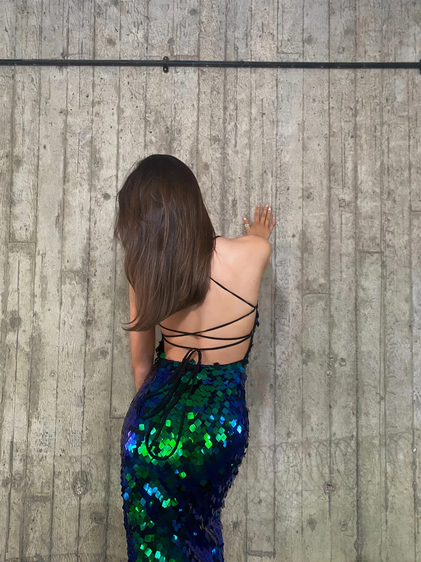 Glamorous Taylor Lace-Up Back Halterneck Midi Dress -Cobalt Sequin-Mix 7 Glamorous Taylor Lace-Up Back Halterneck Midi Dress -Cobalt Sequin-Mix - Image 5