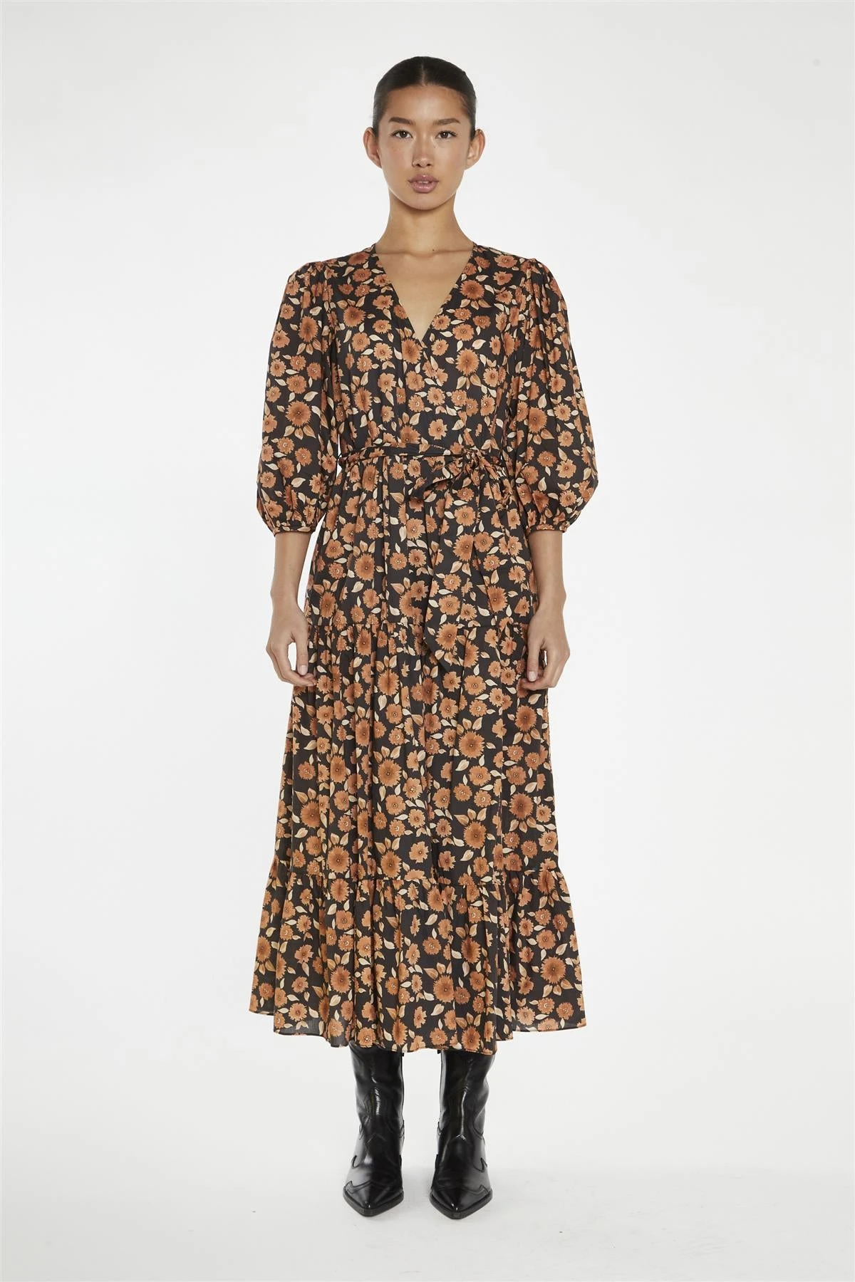 Glamorous Burnt-Orange Daisy Wrap Midi-Dress 3 Glamorous Burnt-Orange Daisy Wrap Midi-Dress
