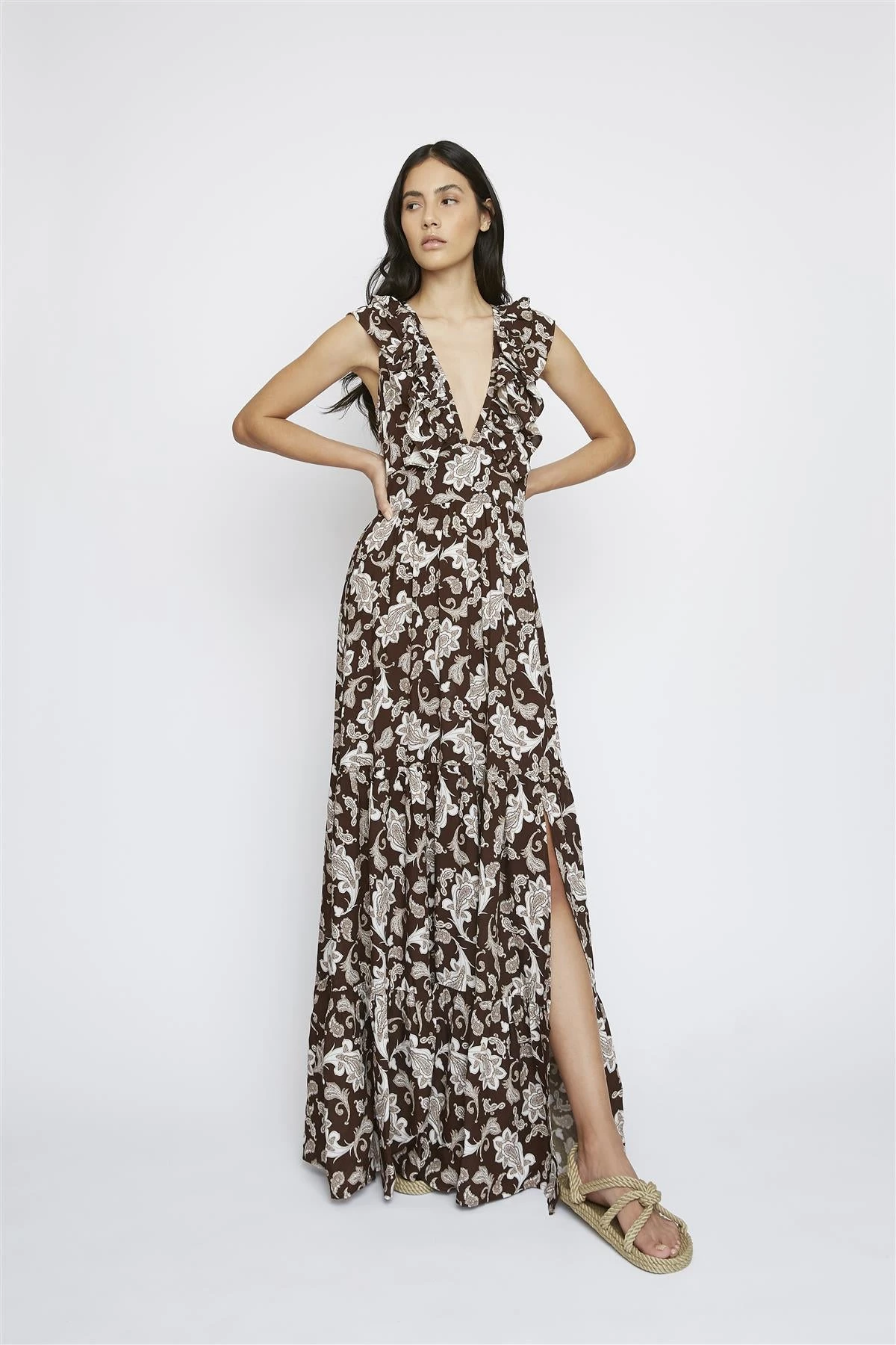 Glamorous Dark-Brown-Paisley Deep-V-Neck Maxi-Dress 5 Glamorous Dark-Brown-Paisley Deep-V-Neck Maxi-Dress - Image 3