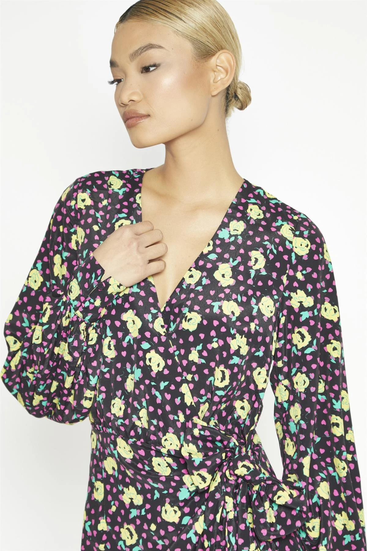 Glamorous Black Multi-Roses Wrap Midi-Dress 5 Glamorous Black Multi-Roses Wrap Midi-Dress - Image 3