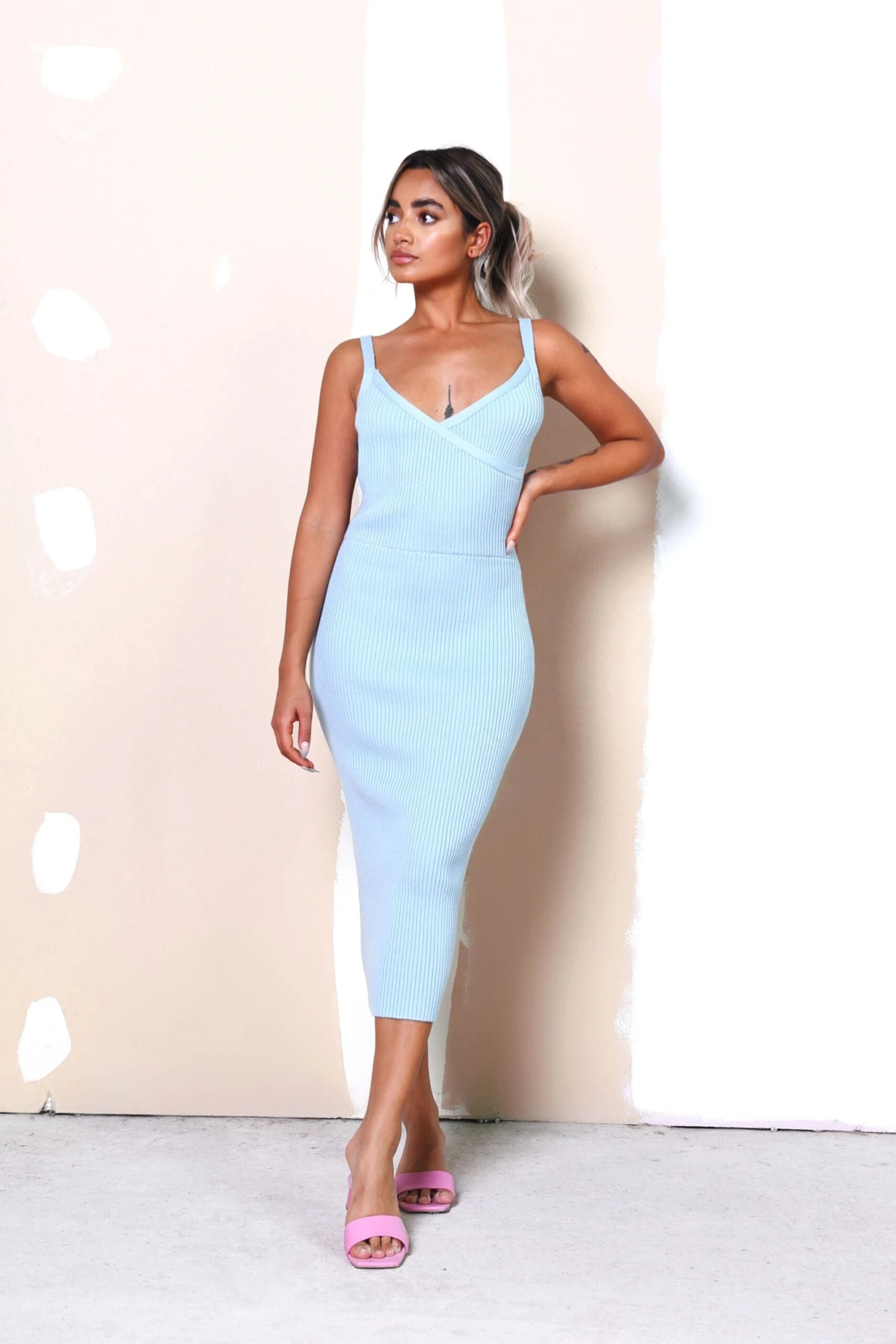 Glamorous Care Light Blue Ribbed Midi Dress 5 Glamorous Care Light Blue Ribbed Midi Dress - Image 3