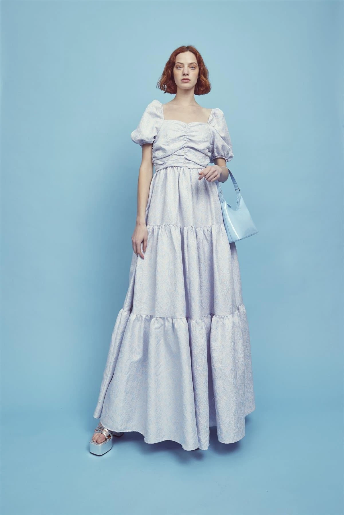 Glamorous Zara Ruched Bodice Maxi Dress -Powder-Blue Daisies 6 Glamorous Zara Ruched Bodice Maxi Dress -Powder-Blue Daisies - Image 4