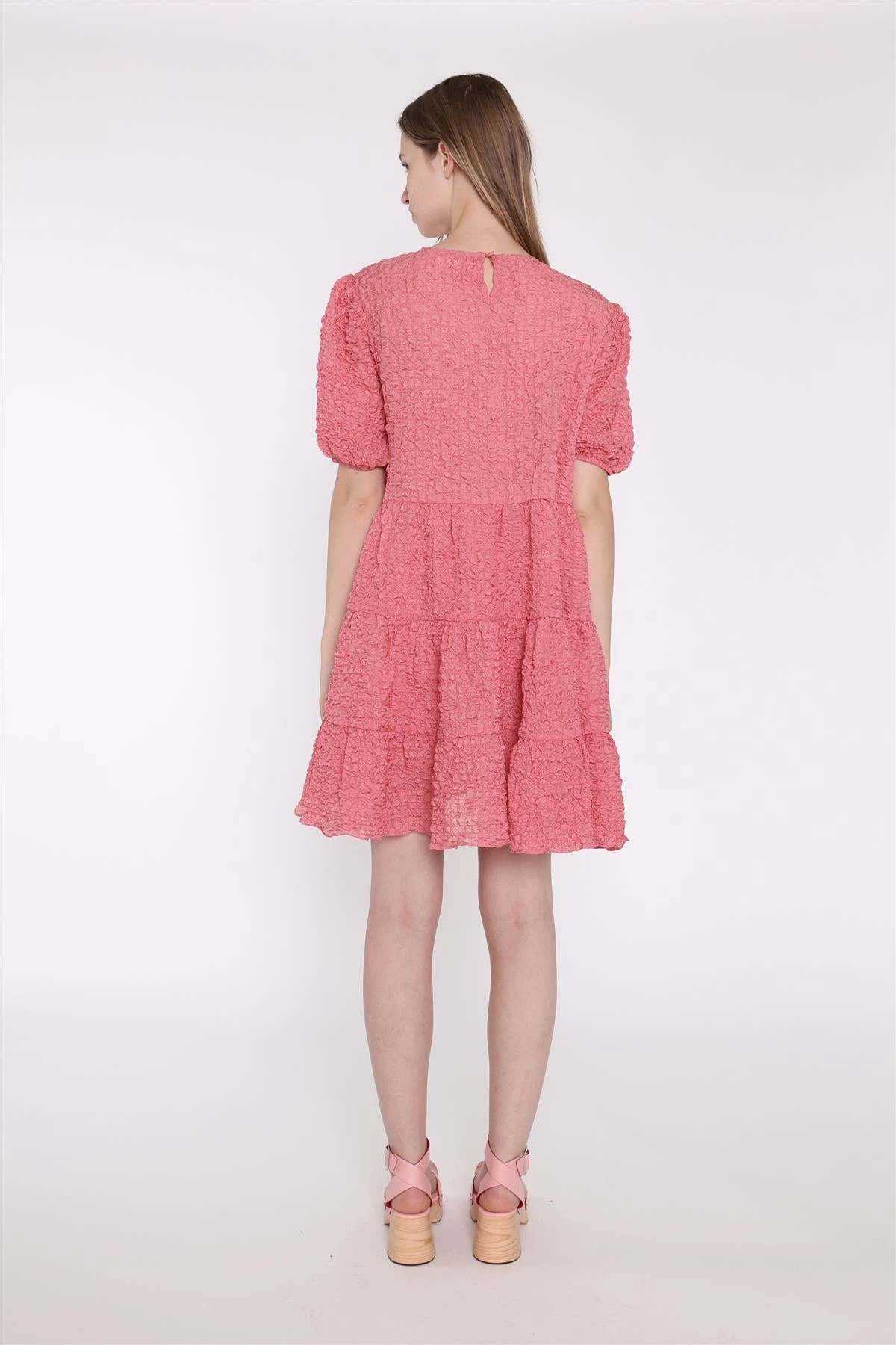Glamorous Textured-Rose Puff-Sleeve-Tiered Mini-Dress 4 Glamorous Textured-Rose Puff-Sleeve-Tiered Mini-Dress - Image 2