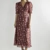 Glamorous Burgundy-Floral Organza V-Neck Midaxi-Dress