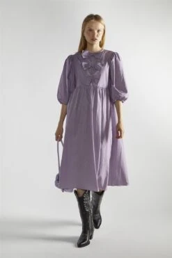 Glamorous Purple Gingham Bow Detail Midi-Dress