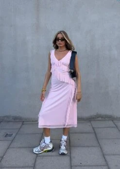 Glamorous Khloe Ruffle Midaxi Dress -Pale Pink