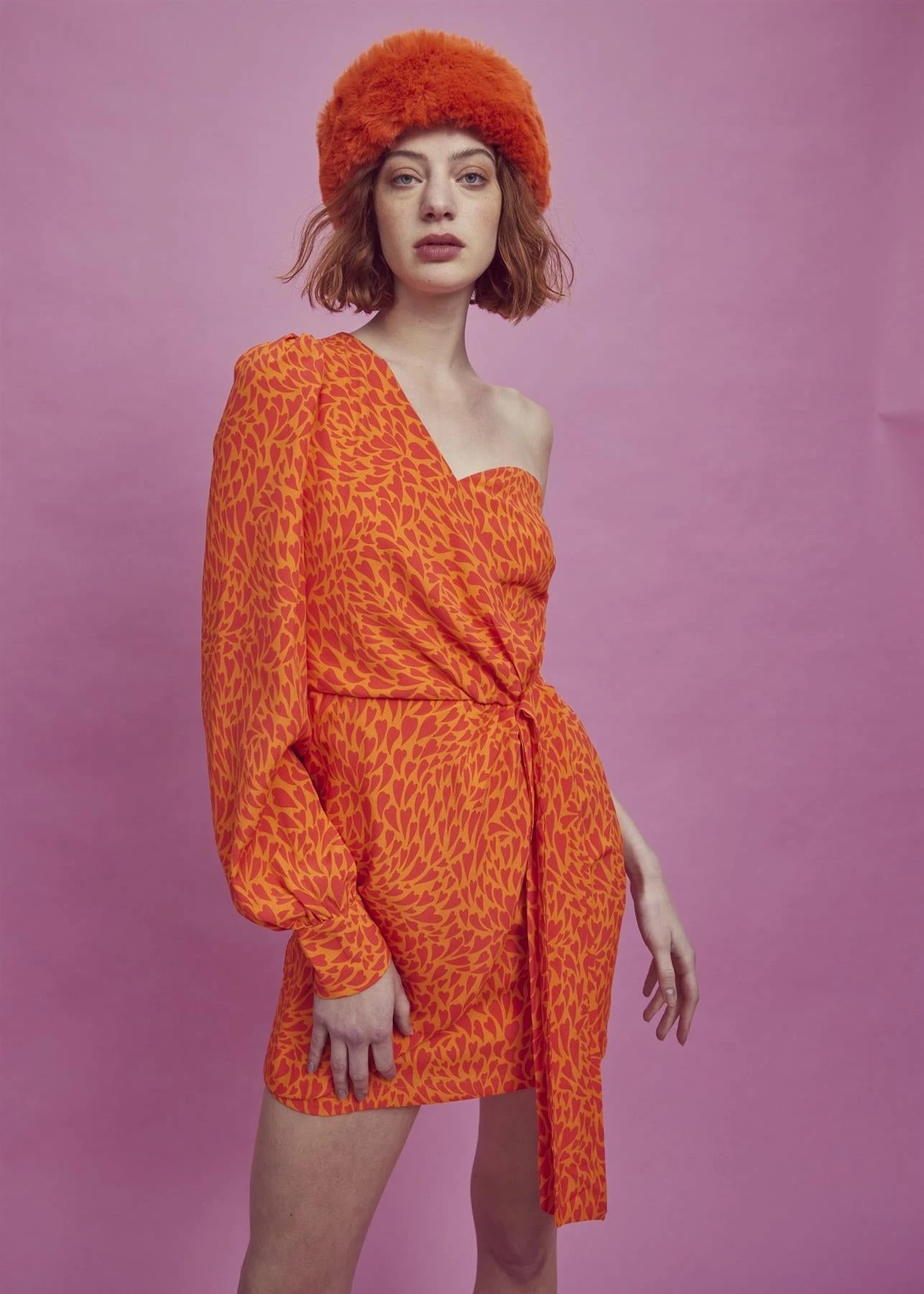 Glamorous Paige One Shoulder Mini-Dress -Orange/Red Heart 3 Glamorous Paige One Shoulder Mini-Dress -Orange/Red Heart