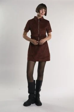 Glamorous Rust-Corduroy Half-Sleeve Mini-Dress