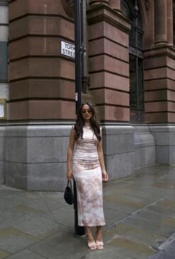 Glamorous Sepia Tie Dye Sleeveless Bodycon Midi-Dress