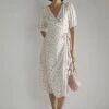 Glamorous White Pink Ditsy V-neck Wrap Midi-Dress