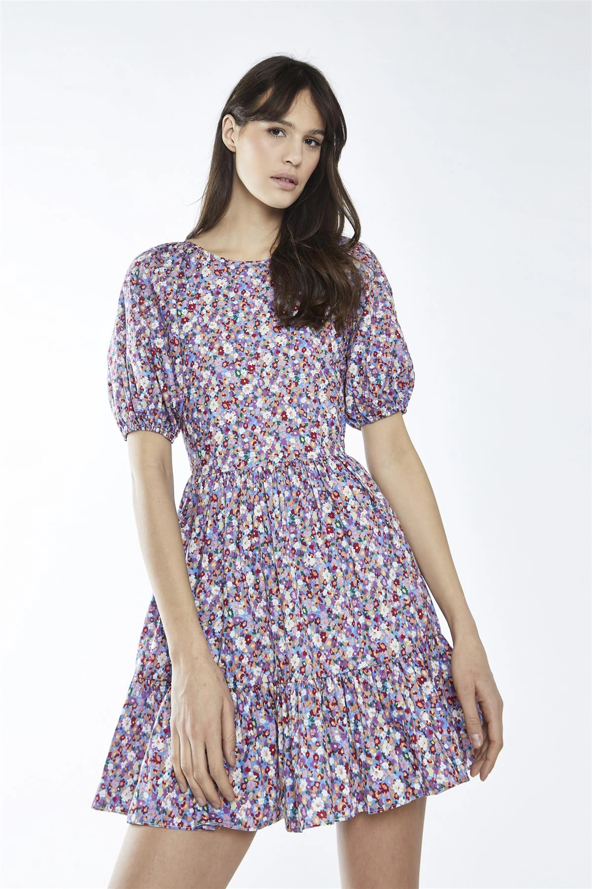 Glamorous Blue Texture-Floral Ruffle-Hem Mini-Dress 5 Glamorous Blue Texture-Floral Ruffle-Hem Mini-Dress - Image 3